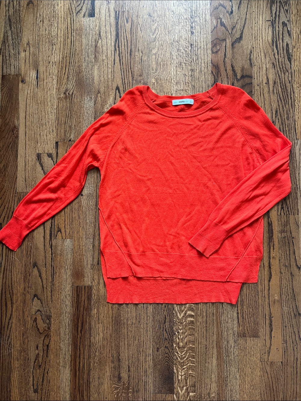 Zara Bright Red Knit Crewneck Sweater